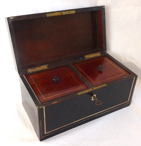 Napoleon III blackened wood and brass tea box - 19th century circa 1850