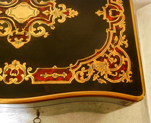 Boulle marquetry liquor cellar, 4 bottles and 16 glasses, Napoleon III period - mid-19th century