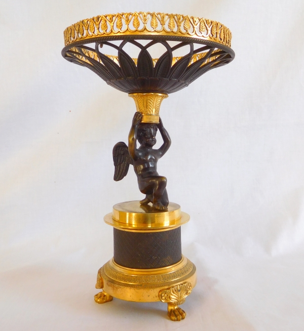 Surtout / centre de table en bronze doré et patiné et cristal du Creusot - époque Restauration style Empire