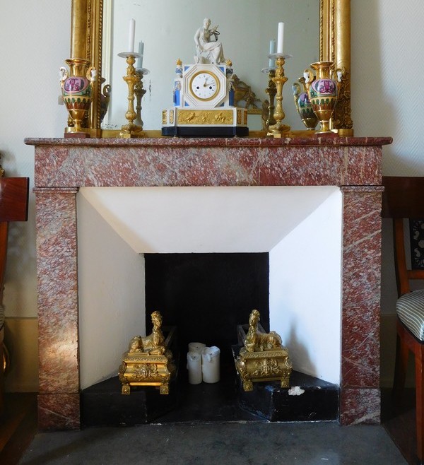 Pair of ormolu Regency style andirons, sphinge decoration, 19th century