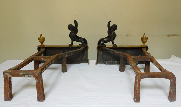 Pair of Empire ormolu & patinated bronze andirons - Imperial inventory numbers