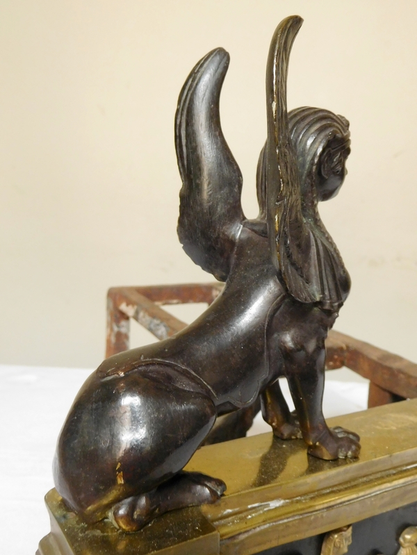 Pair of Empire ormolu & patinated bronze andirons - Imperial inventory numbers