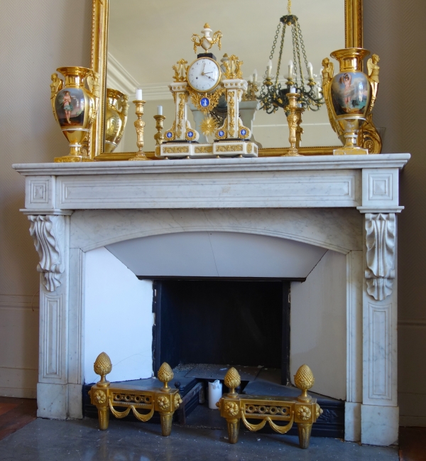 Pair of large gilt bronze andirons - Elysee model - Louis XVI style