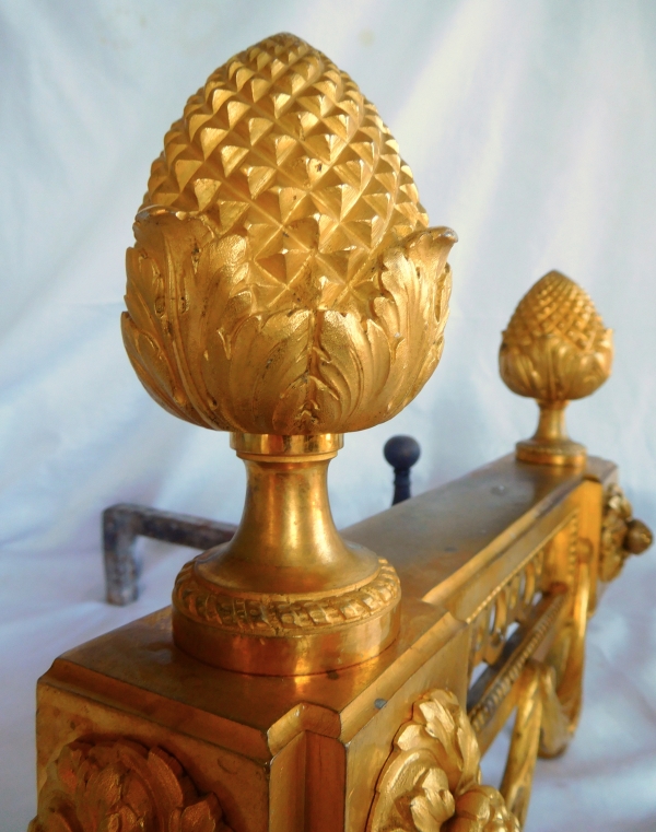Pair of large gilt bronze andirons - Elysee model - Louis XVI style
