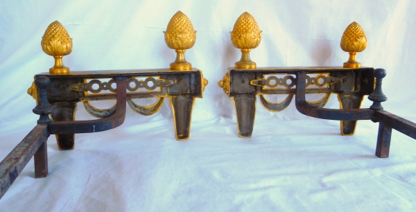 Pair of large gilt bronze andirons - Elysee model - Louis XVI style