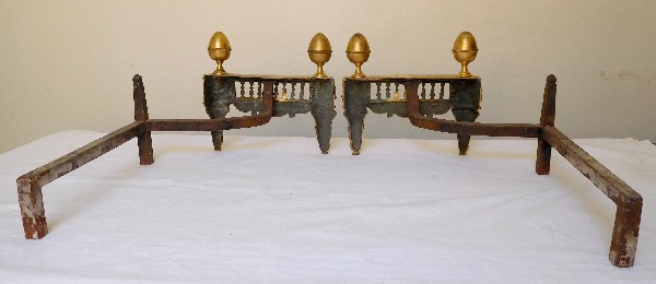 Pair of Louis XVI style ormolu andirons, mid 19th century