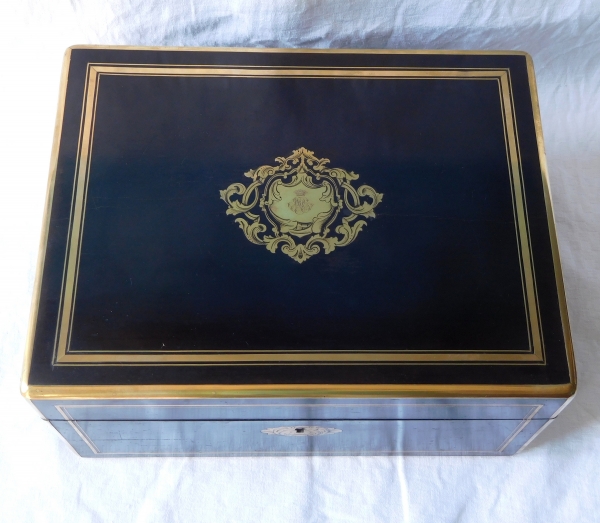 Grand coffret / cassette à bijoux d'époque Napoléon III en bois noirci à couronne de Comte