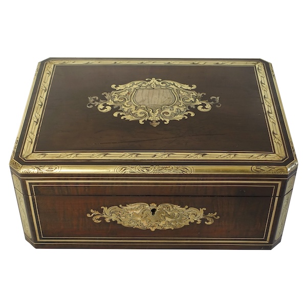 Large amaranth marquetry jewelry box, Napoleon III period circa 1850