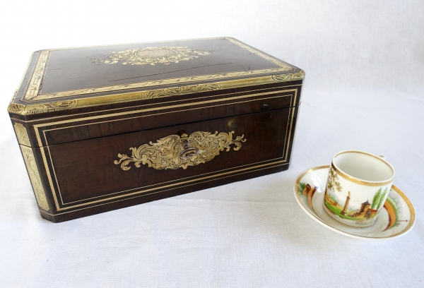 Large amaranth marquetry jewelry box, Napoleon III period circa 1850