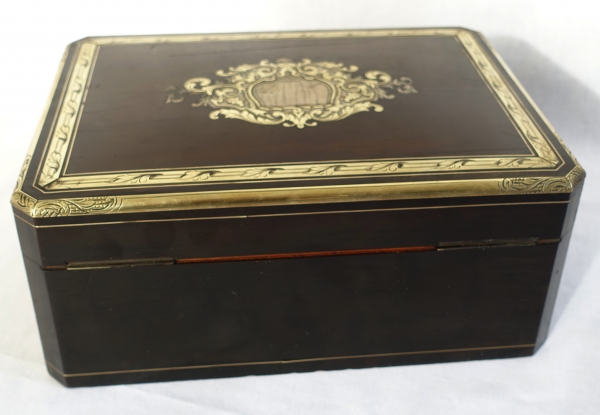 Large amaranth marquetry jewelry box, Napoleon III period circa 1850