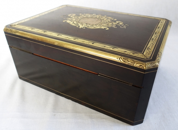 Large amaranth marquetry jewelry box, Napoleon III period circa 1850