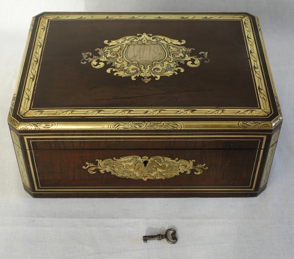 Large amaranth marquetry jewelry box, Napoleon III period circa 1850