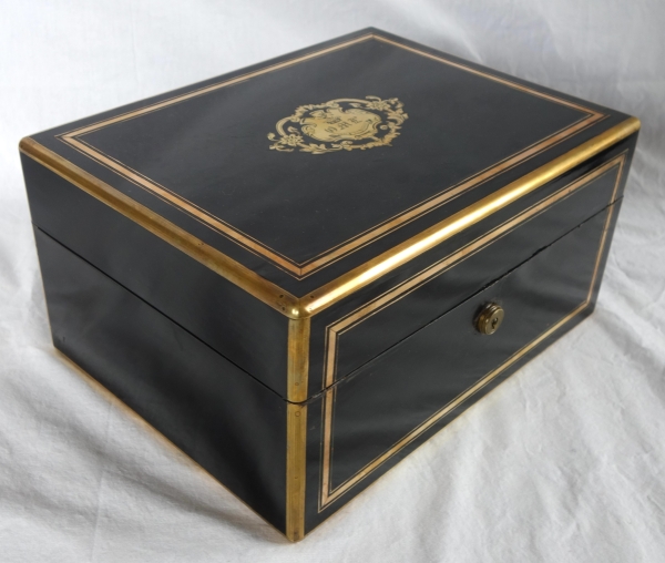 Grand coffret / cassette à bijoux en ébène - couronne de Comte - époque XIXe siècle vers 1850