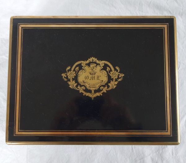 Grand coffret / cassette à bijoux en ébène - couronne de Comte - époque XIXe siècle vers 1850