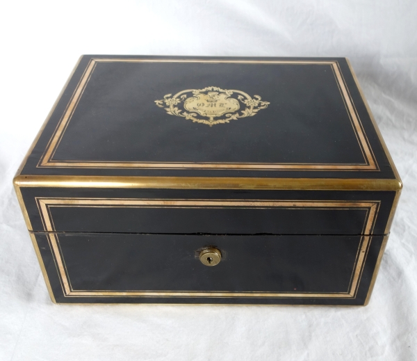 Grand coffret / cassette à bijoux en ébène - couronne de Comte - époque XIXe siècle vers 1850