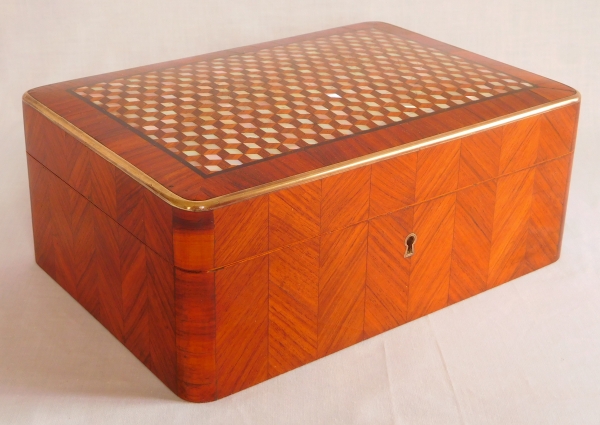 Rosewood and mother of pearl marquetry jewelry box, 19th century