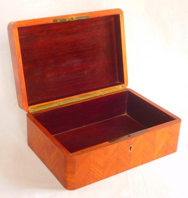 Rosewood and mother of pearl marquetry jewelry box, 19th century