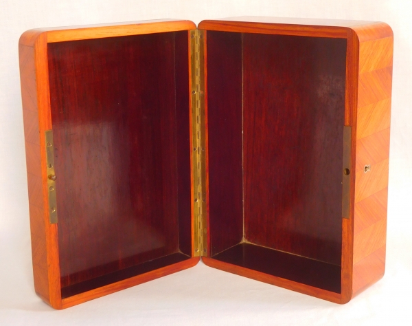 Rosewood and mother of pearl marquetry jewelry box, 19th century