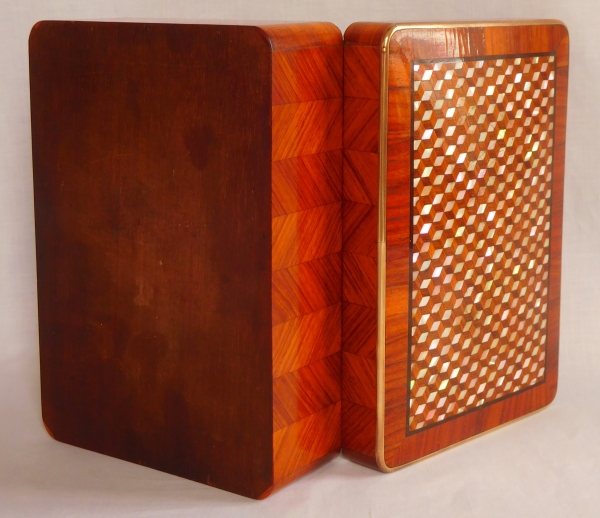 Rosewood and mother of pearl marquetry jewelry box, 19th century