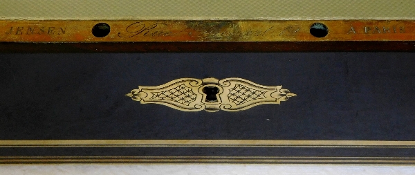 Ebony & brass veneered jewelry box, signed Jensen in Paris, France circa 1840