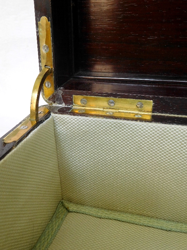 Ebony & brass veneered jewelry box, signed Jensen in Paris, France circa 1840