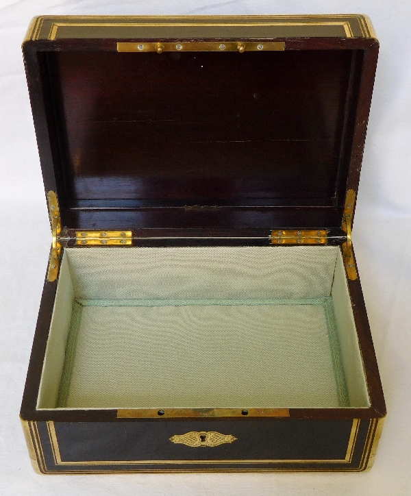 Ebony & brass veneered jewelry box, signed Jensen in Paris, France circa 1840