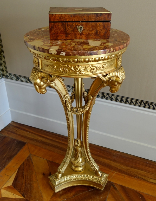 Coffret d'époque Empire en loupe et laiton monogramme JE ou EJ