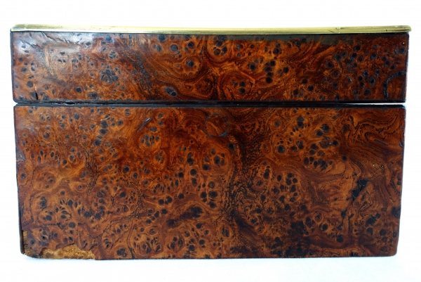 Coffret d'époque Empire en loupe et laiton monogramme JE ou EJ