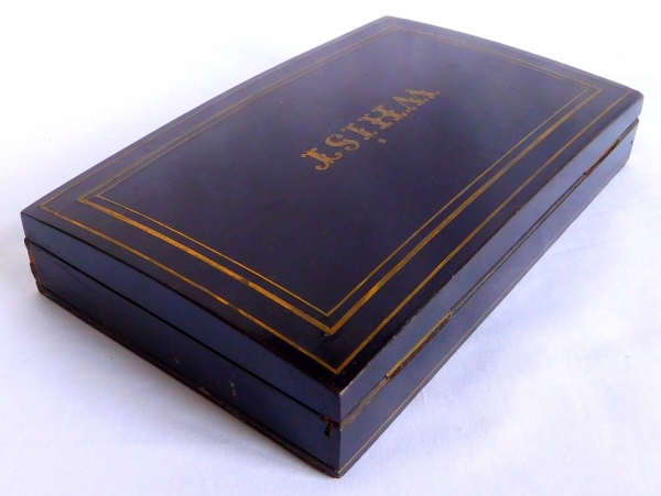 Whist game card box, blackened wood and brass