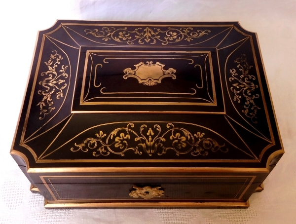 Grand coffret / boîte à bijoux d'époque Napoléon III en marqueterie Boulle