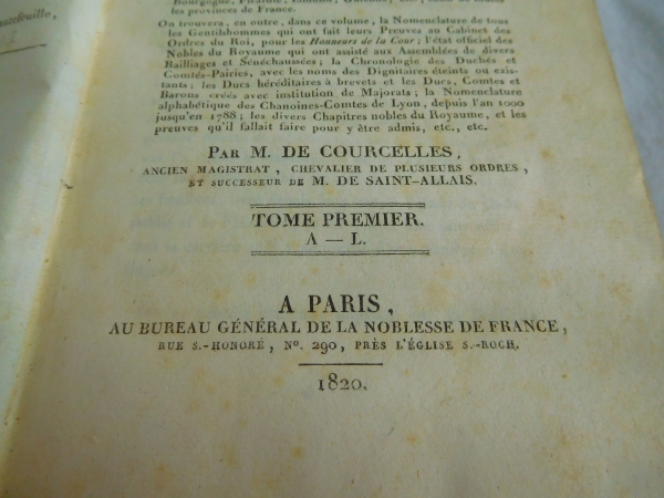 Héraldique : dictionnaire universel de la noblesse de France par Courcelles - 1820