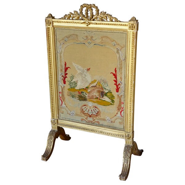 Louis XVI style gilt wood fire screen, 19th century