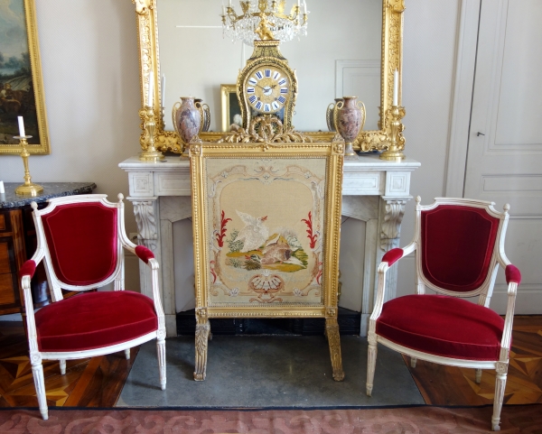 Louis XVI style gilt wood fire screen, 19th century