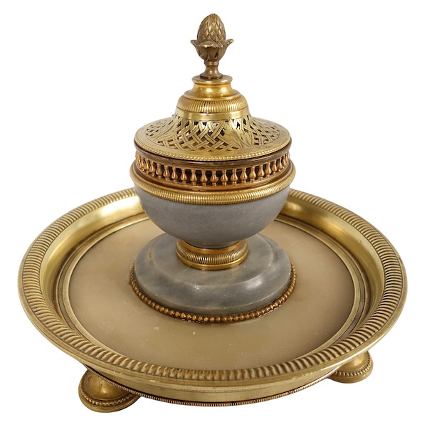 Large Directoire bronze and marble inkwell, late 18th century