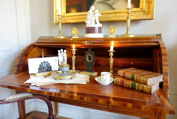 Large Directoire bronze and marble inkwell, late 18th century