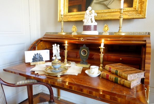 Large Directoire bronze and marble inkwell, late 18th century