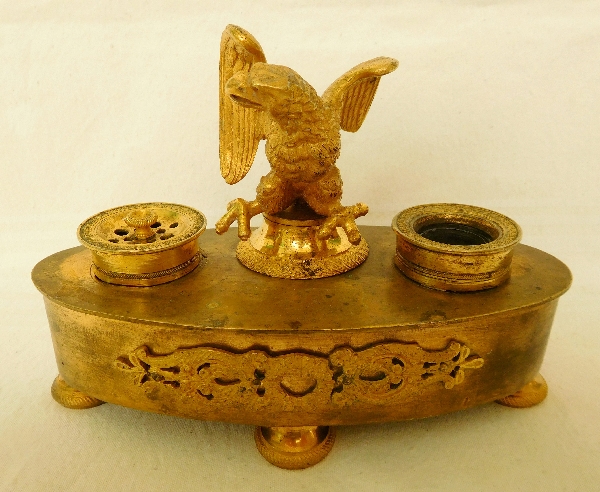 Encrier à l'Aigle d'époque Empire en bronze doré au mercure