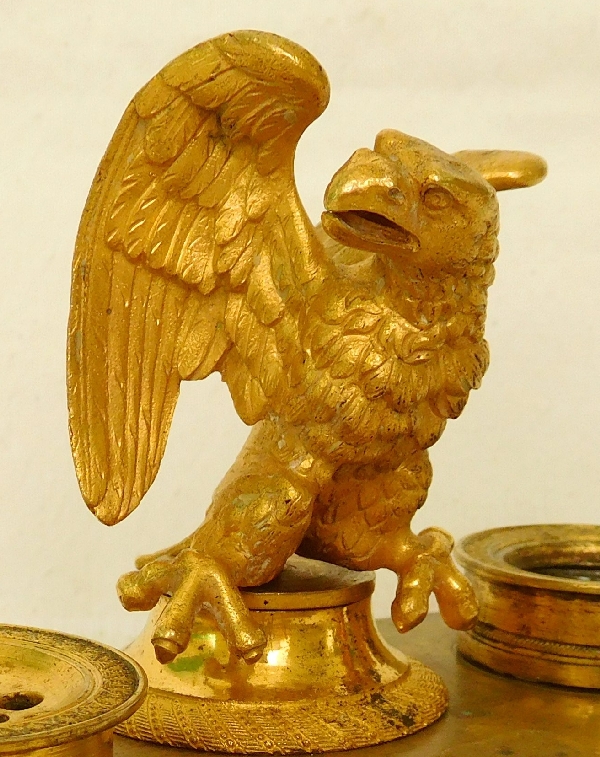 Encrier à l'Aigle d'époque Empire en bronze doré au mercure