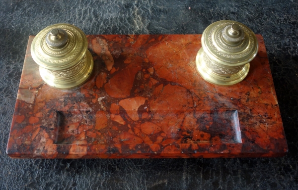 Empire style ormolu and red marble inkwell, Napoleon III production, 19th century