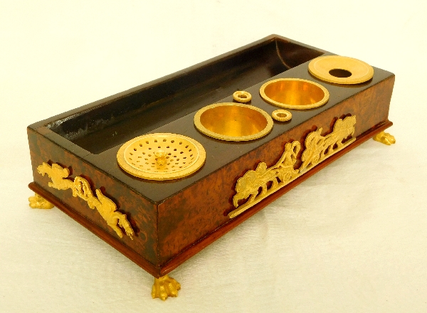 Rare thuja burr wood and ormolu inkwell, Empire period - early 19th century