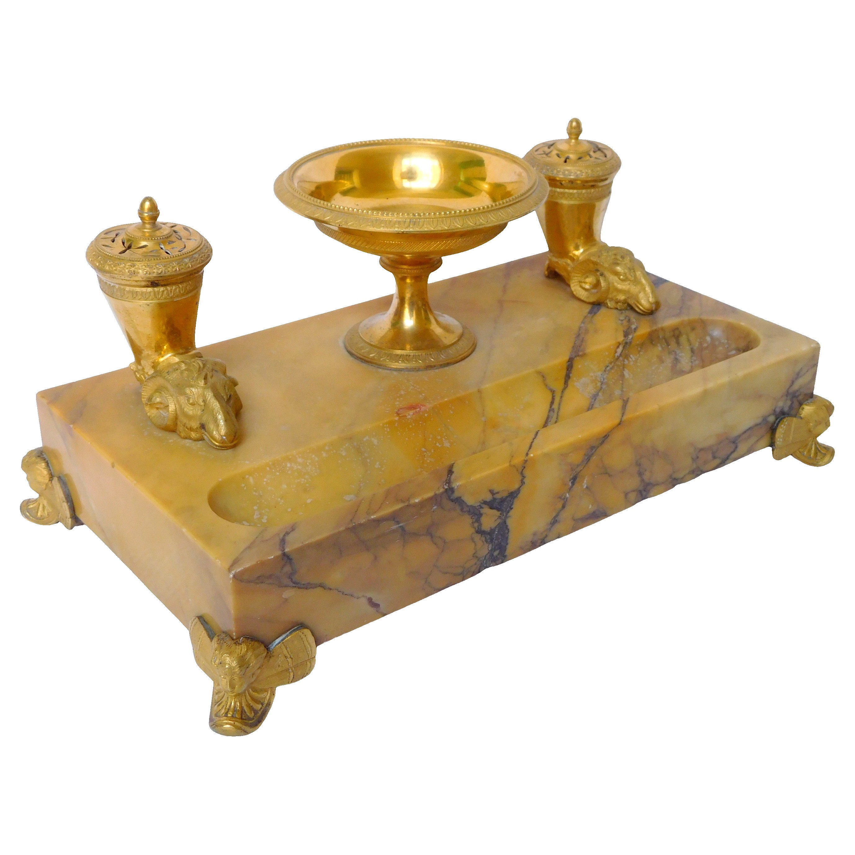 Empire marble and ormolu inkwell, Charles X production - early 19th century