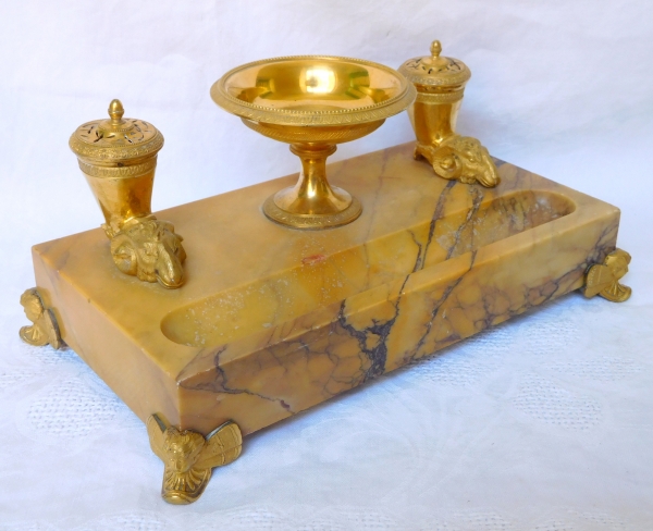 Empire marble and ormolu inkwell, Charles X production - early 19th century