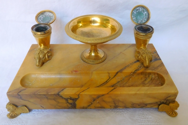 Empire marble and ormolu inkwell, Charles X production - early 19th century