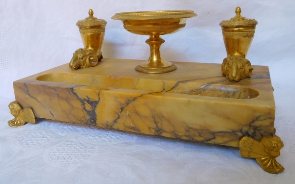 Empire marble and ormolu inkwell, Charles X production - early 19th century