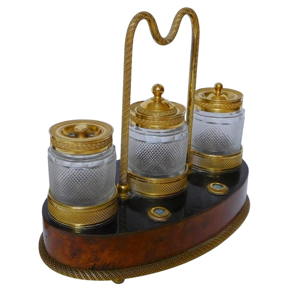 Empire mahogany ormolu and crystal inkwell - France circa 1820