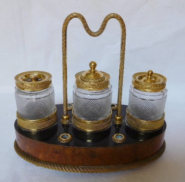 Empire mahogany ormolu and crystal inkwell - France circa 1820