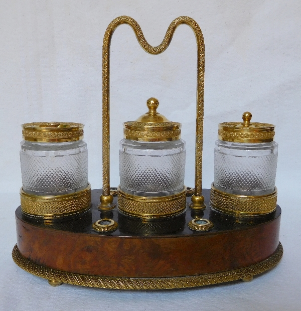 Empire mahogany ormolu and crystal inkwell - France circa 1820