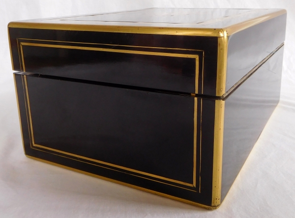 Large ebony and brass jewelry box, marquis coat of arms, mid 19th century