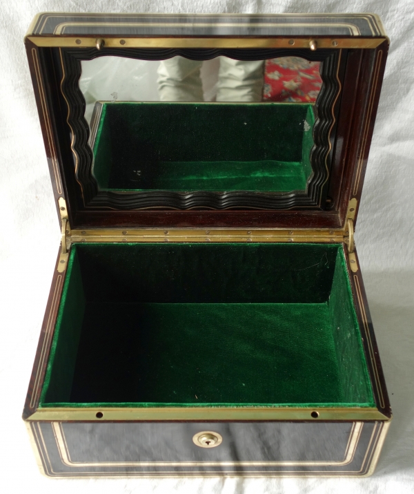 Ebony and brass jewelry box, crown of Marquis, 19th century