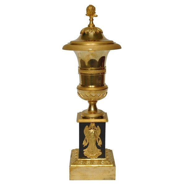 Vase urne cassolette en bronze patiné et doré au mercure et patiné d'époque Empire